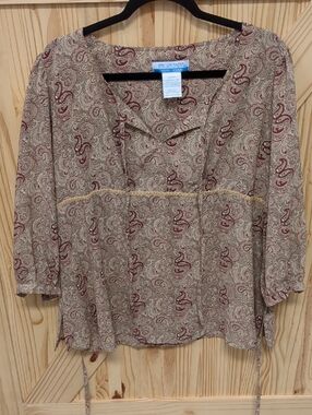 Announcements Beige Paisley Peasant Blouse